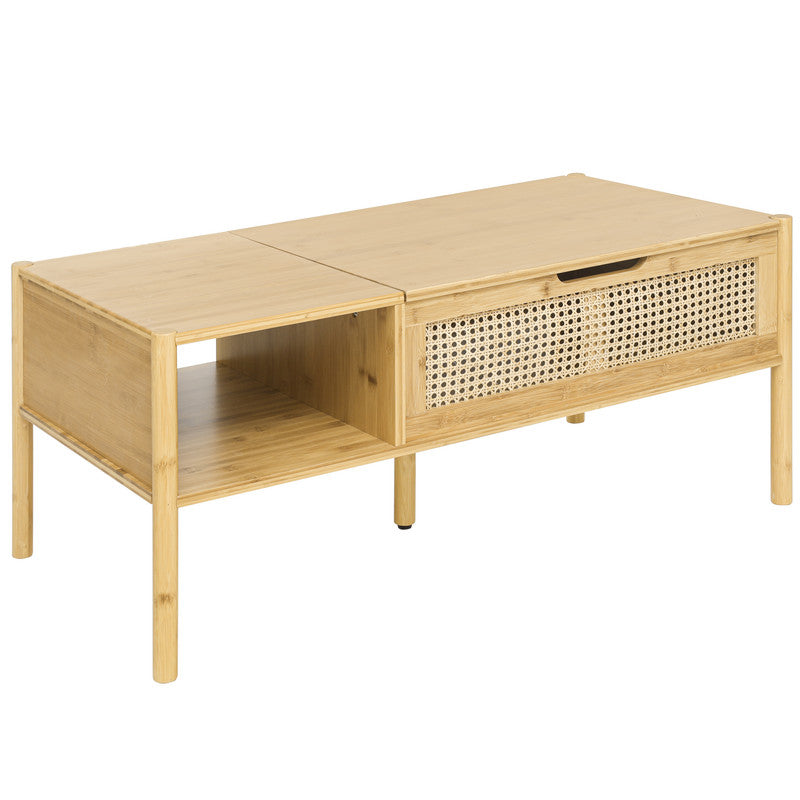 Coffee Table Top Lifting Natural Bamboo and Rattan for Living Room