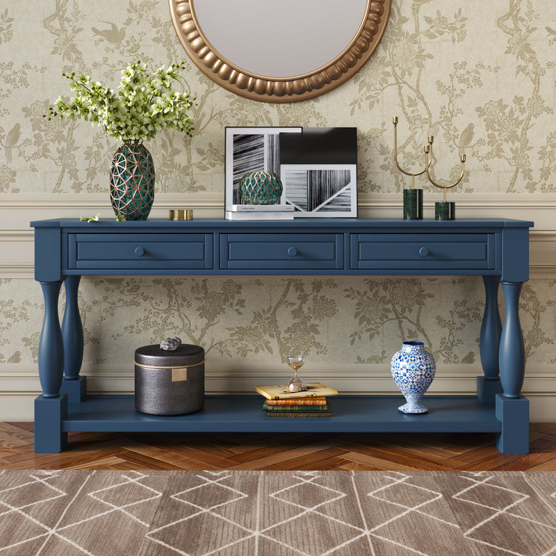 Console Table Long Extra-thick Sofa Table with Drawers and Shelf Blue