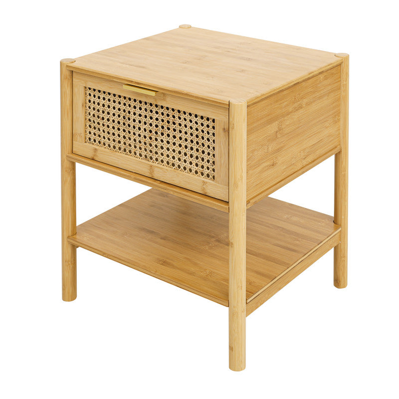 1 Drawer Nightstand Bamboo and Natural Rattan Bedside Table Accent End Table