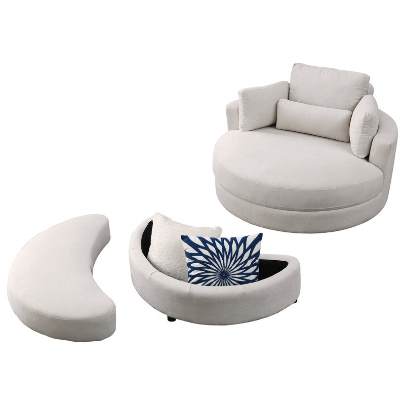 Swivel Accent Barrel Modern Sofa Lounge Club Big Round Chair with Storage Ottoman and Pillows