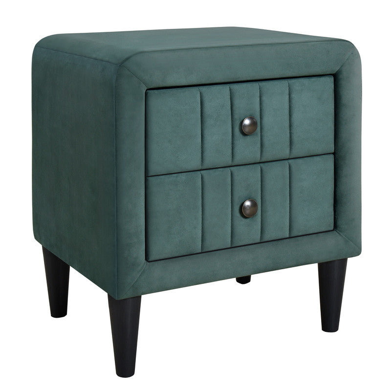 Wooden Nightstand with 2 DrawersVelvet Bedside Table Green