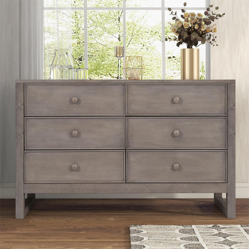 Rustic Wooden Dresser with 6 Drawers Storage Cabinet for Bedroom Anitque Gray