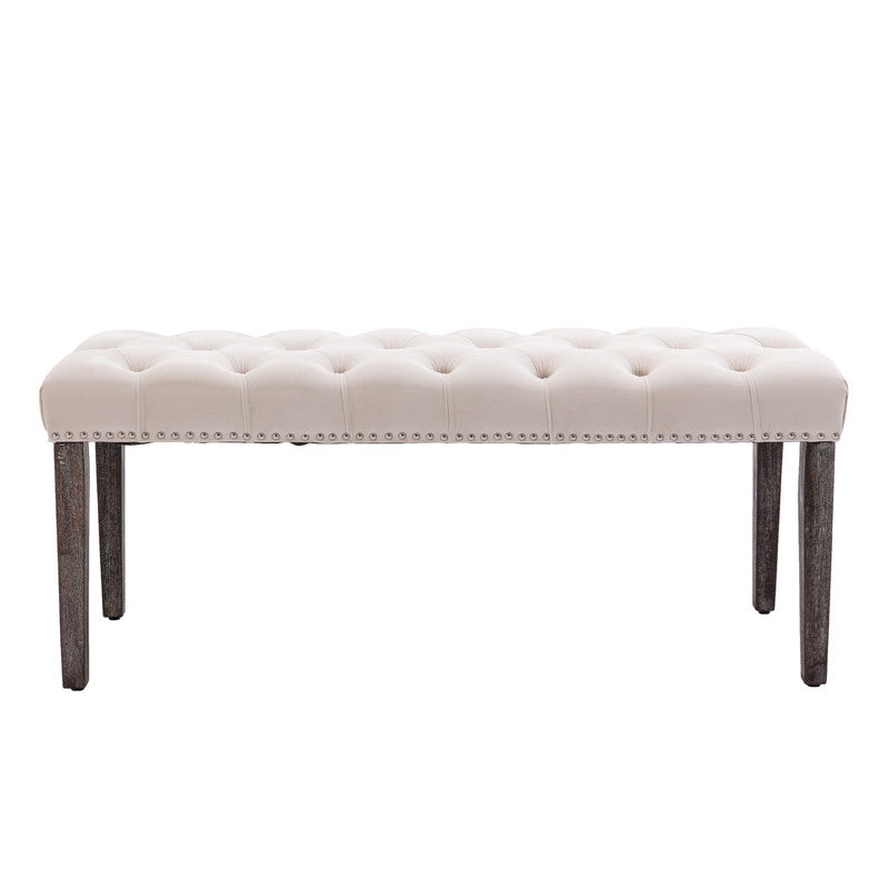 Upholstered Tufted Bench Ottoman Velvet Dining Bench Bedroom Bench Beige