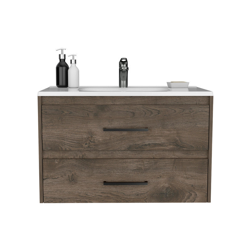 Floating Vanity Bathroom with 2-Drawers Dark Brown