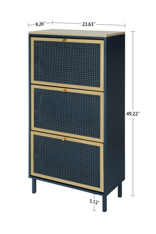 3 Metal Door Shoe Rack Freestanding Metal Rattan Modern Shoe Storage Cabinet