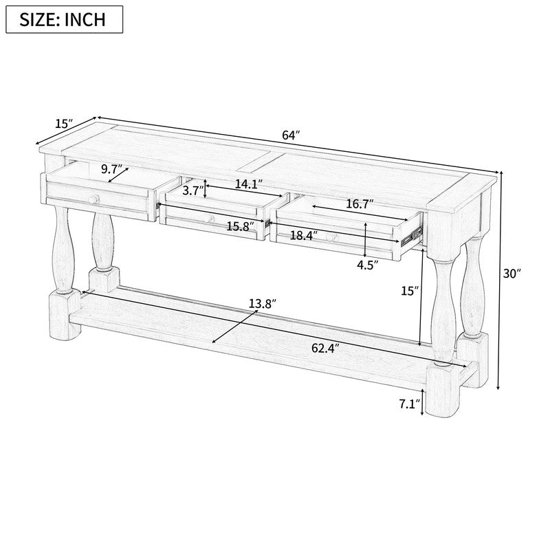 Console Table Long Extra-thick Sofa Table with Drawers and Shelf Blue