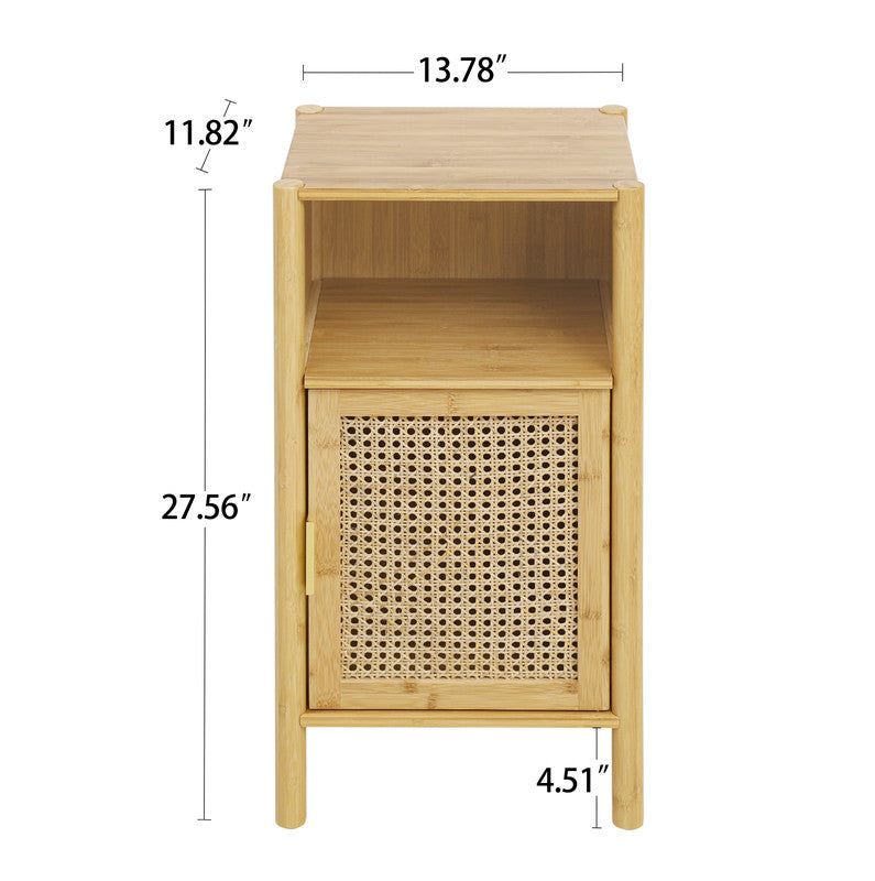 Bamboo and Rattan 1 Door Cabinet Bedside Table Accent End Table