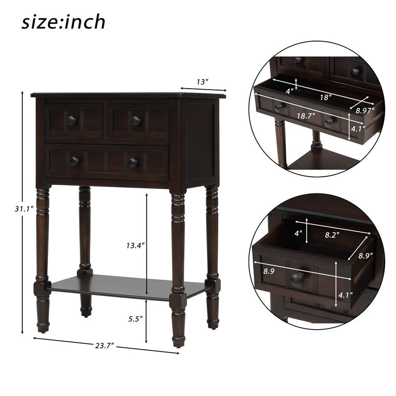 Narrow Console Table Slim Sofa Table with Three Storage Drawers and Bottom Shelf Espresso