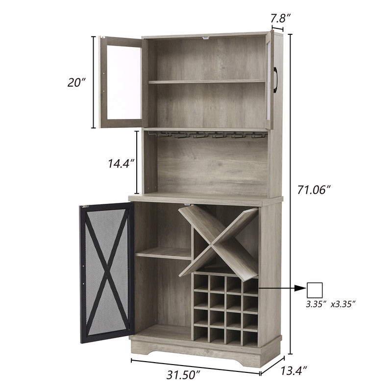 Farmhouse Wine Cabinet With Wine Rack And Glass Holde