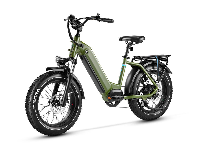 Long Range Step Thru Fat Tire Electric Bike Army Green