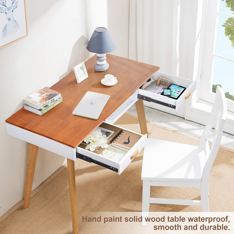 Solid Wood Vanity Table Wood Writing Table with Wood Frame Mirror for Dressing