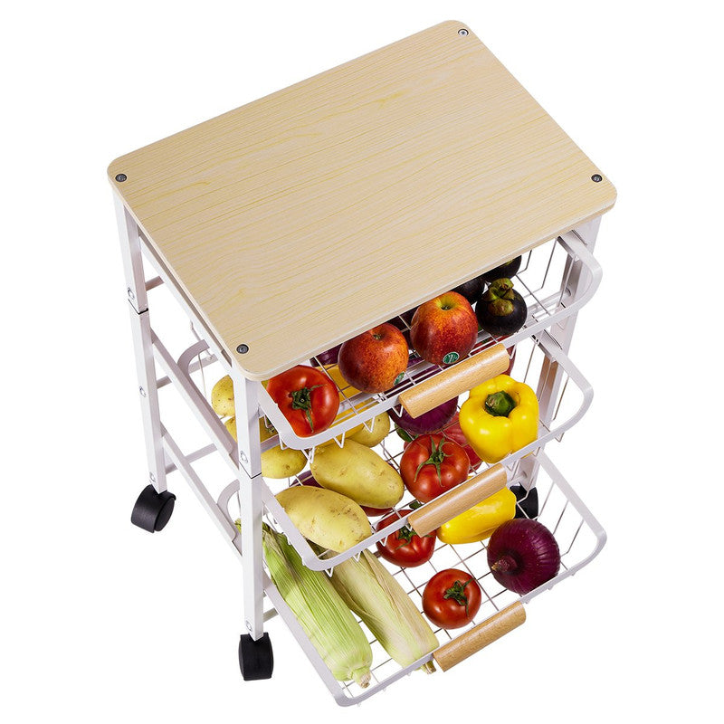 Kitchen Storage Rolling Cart Kitchen Cart with Lockable Wheels 4 Tier Metal Wire Basket Shelf