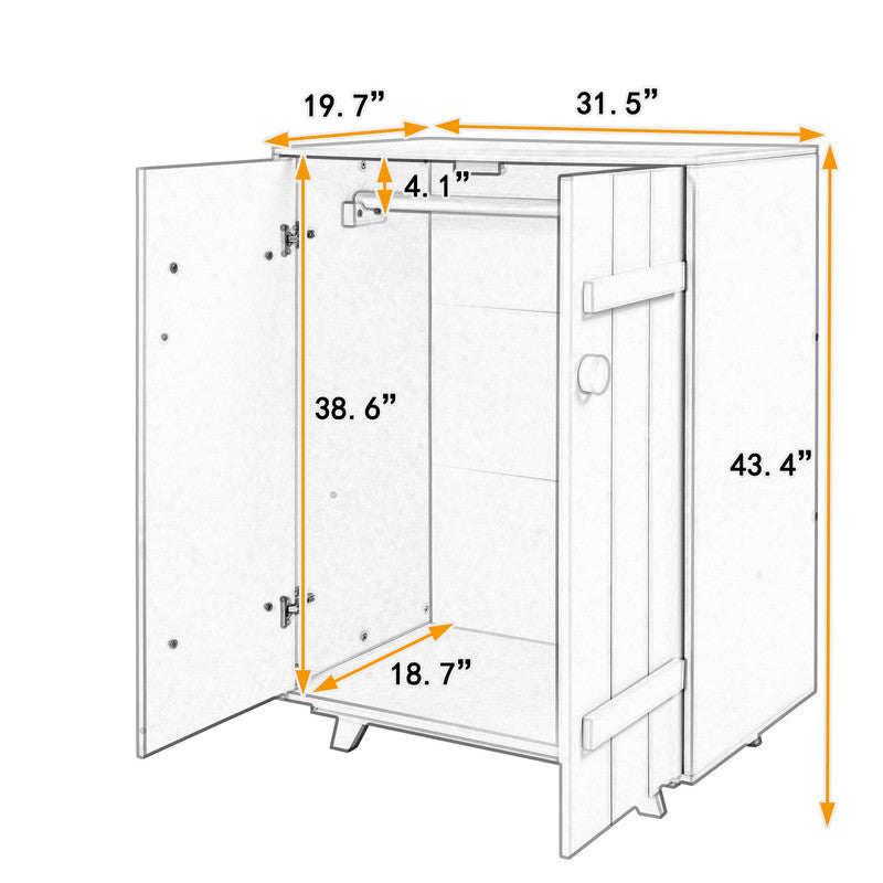 Wooden Wardrobe Cabinet with Hanging Rod Storage Armoires with Doors White