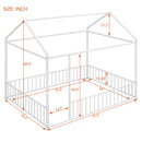 Full Size Metal Bed House Bed Frame with Fence for Kids White