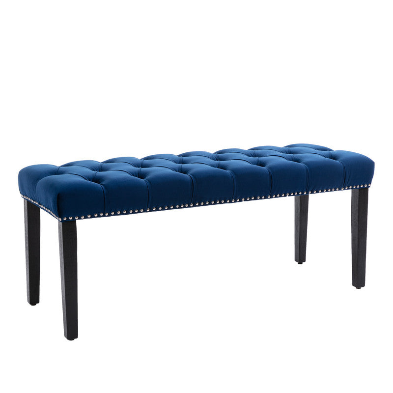 Upholstered Tufted Bench Ottoman Velvet Dining Bench Bedroom Bench Blue