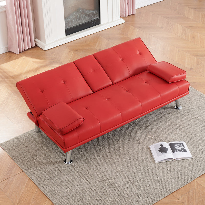 Red Leather Multifunctional Double Folding Sofa Bed for Office 67 inch