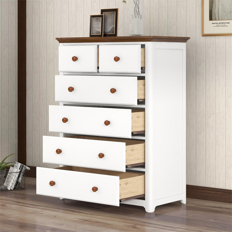 Rustic Wooden Chest with 6 Drawers Storage Cabinet for Bedroom White Walnut