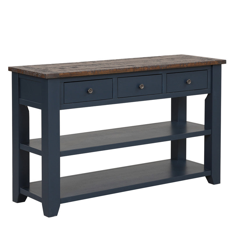 Solid Pine Wood Top Console Table Modern Entryway Sofa Side Table Blue