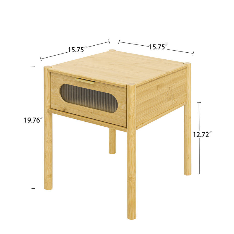 1 Drawer End Table Bamboo Mid Century Modern Nightstand Accent End Table Side Table