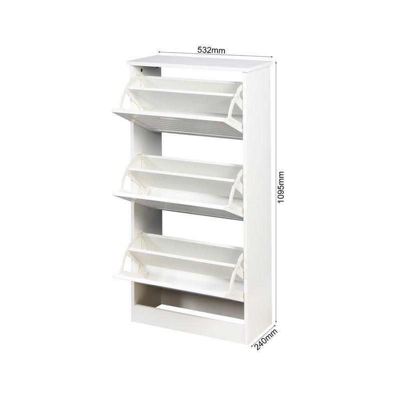 Wooden Shoe Cabinet for Entryway White Shoe Storage Cabinet with 3 Flip Doors