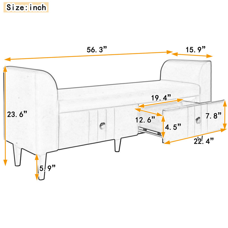 Wooden Storage Ottoman Bench with 2 Drawers For Bedroom Gray