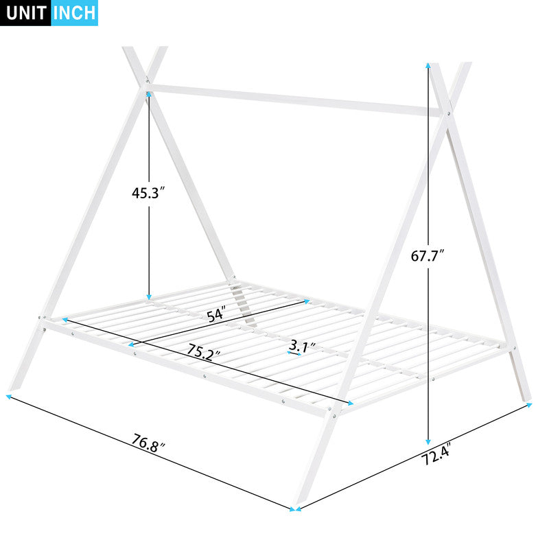 House Bed Tent Bed Frame for Kids Girls Boys No Box Spring Needed Full Size White