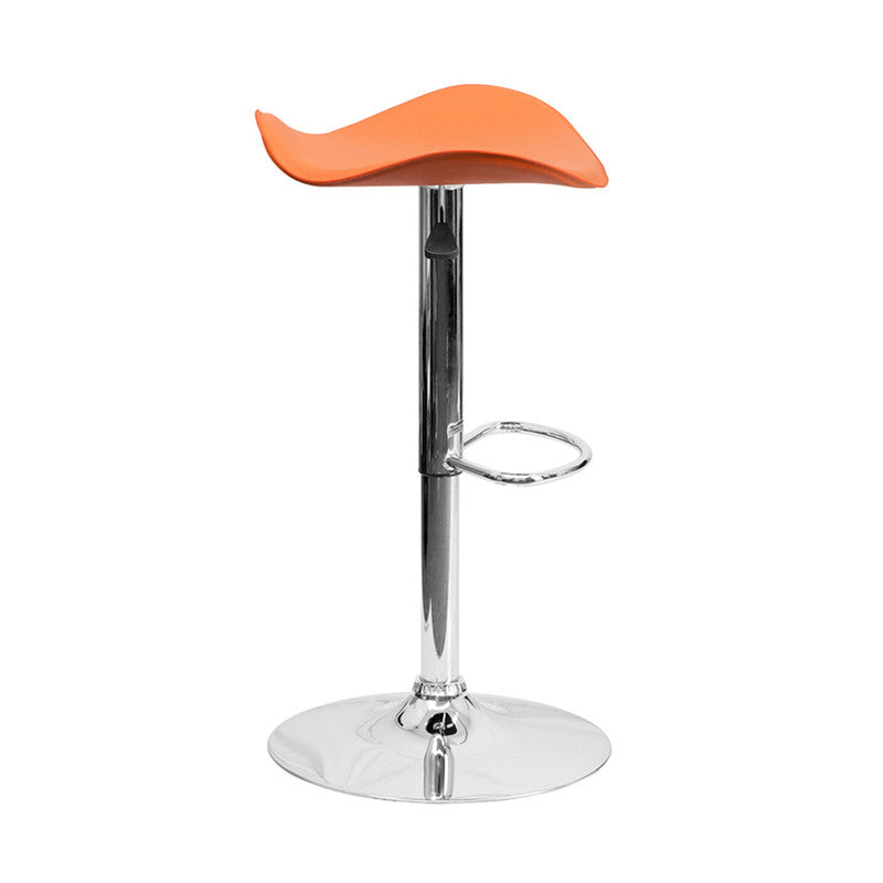 Contemporary Orange Vinyl Adjustable Height Bar Stool With Chrome Base