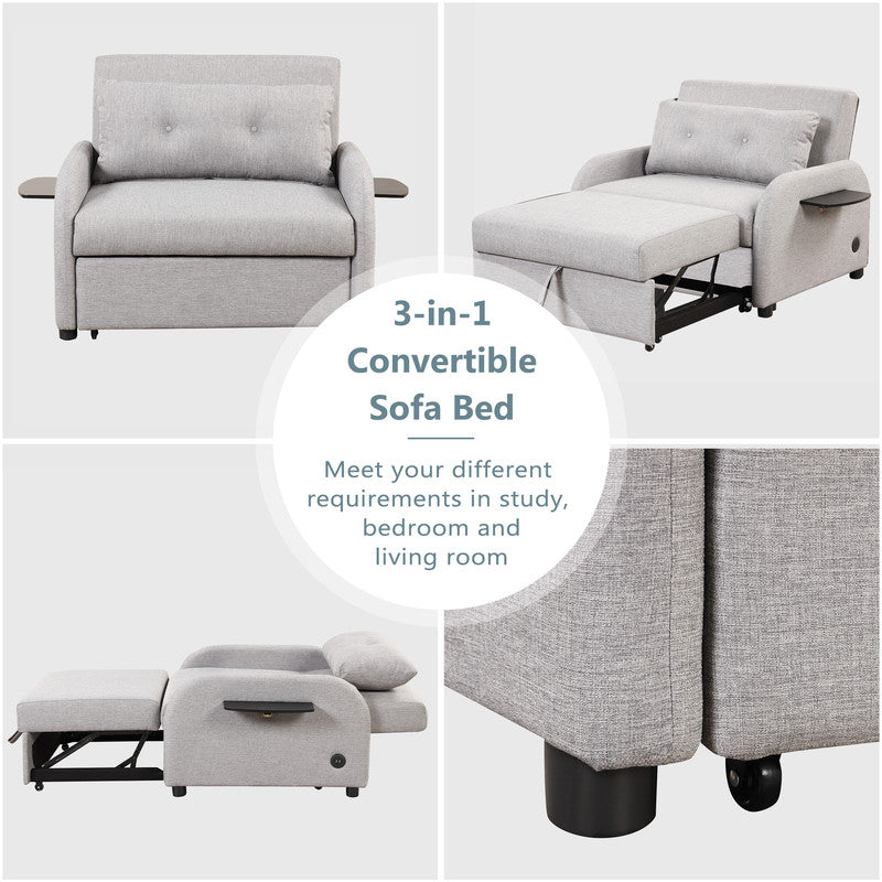 Pull Out Sofa Sleeper 3 In 1 With 2 Wing Table And Usb Charge