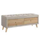 Wooden Upholstered Storage Ottoman Bench with 2 Drawers For Bedroom Beige