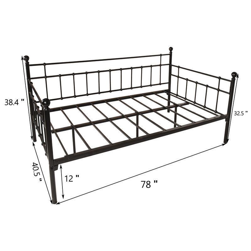 Daybed Frame Twin Size Multifunctional Metal Platform with Headboard Bed Sofa for Guest Living Room Black