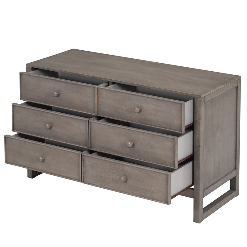 Rustic Wooden Dresser with 6 Drawers Storage Cabinet for Bedroom Anitque Gray