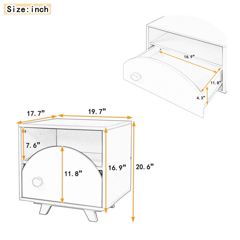 Wooden Nightstand with a Drawer and an Open Storage End Table White