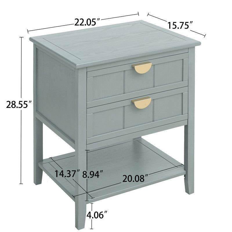 2 Drawer Side Table American Style End Table Suitable for Bedroom Living Room