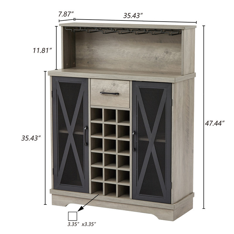 Wine Bar Cabinet with Storage Cabinet for Liquor and Glasses