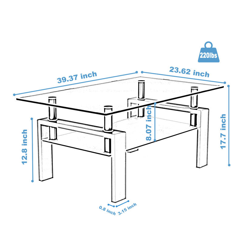 Glass Coffee Table Clear Coffee Table Modern Side Center Tables for Living Room