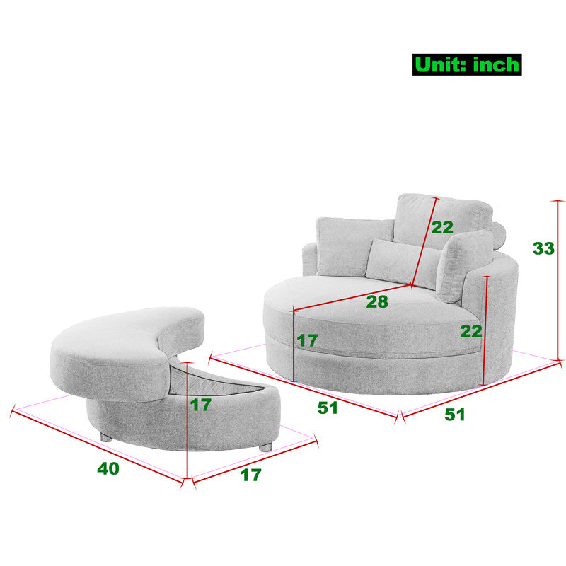 Swivel Accent Barrel Modern Sofa Lounge Club Big Round Chair with Storage Ottoman and Pillows