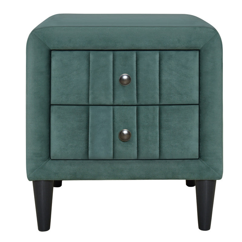 Wooden Nightstand with 2 DrawersVelvet Bedside Table Green