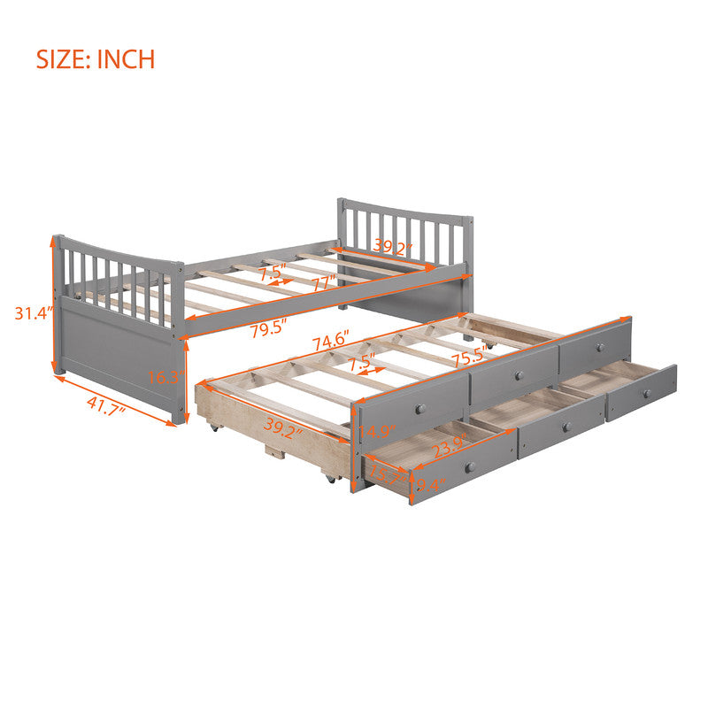 Twin Size Daybed with Trundle and Drawers Gray