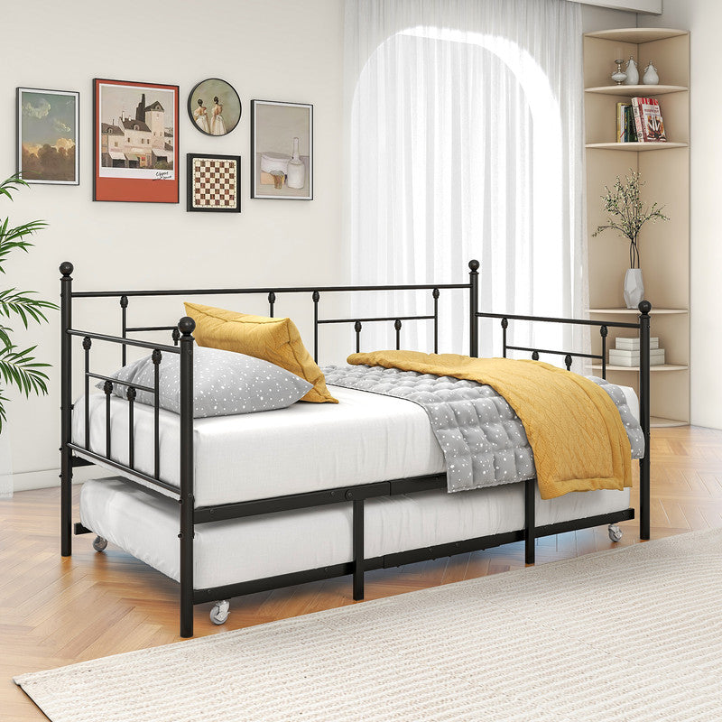 Metal Daybed Frame Twin Size Platform with Trundle No Box Spring Needed Black