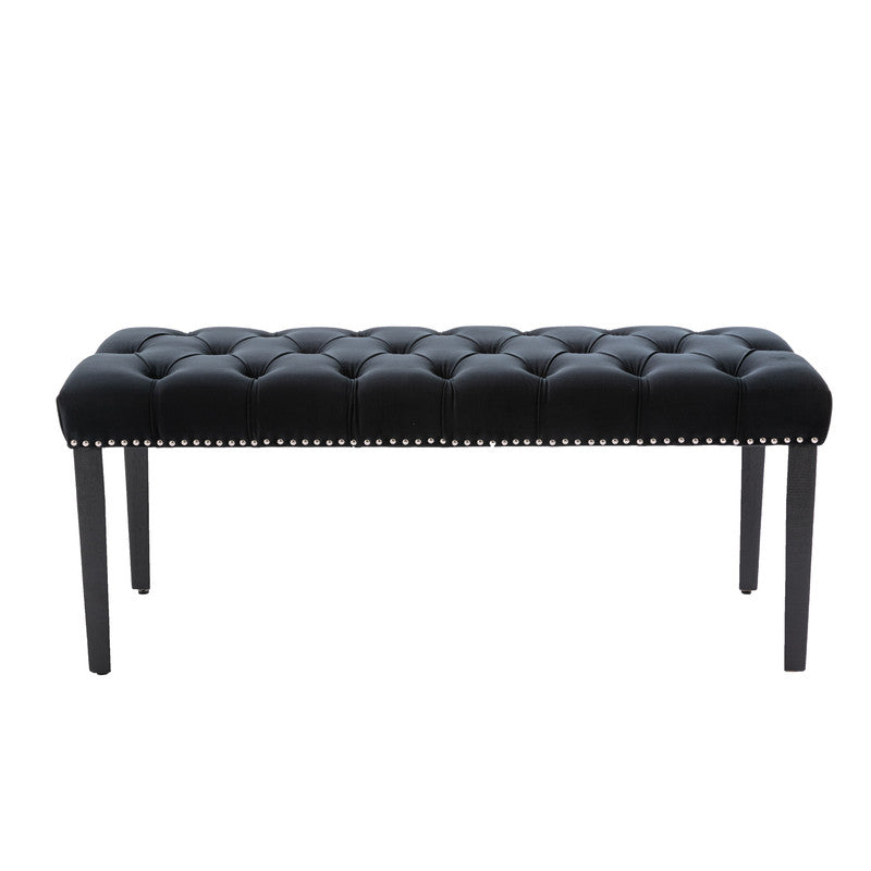 Upholstered Tufted Bench Ottoman Velvet Dining Bench Bedroom Bench Black