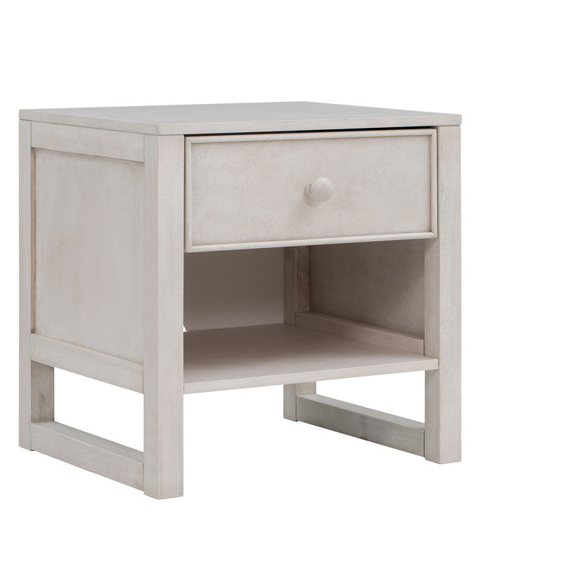 Wooden Nightstand with a Drawer and an Open Storage Anitque White