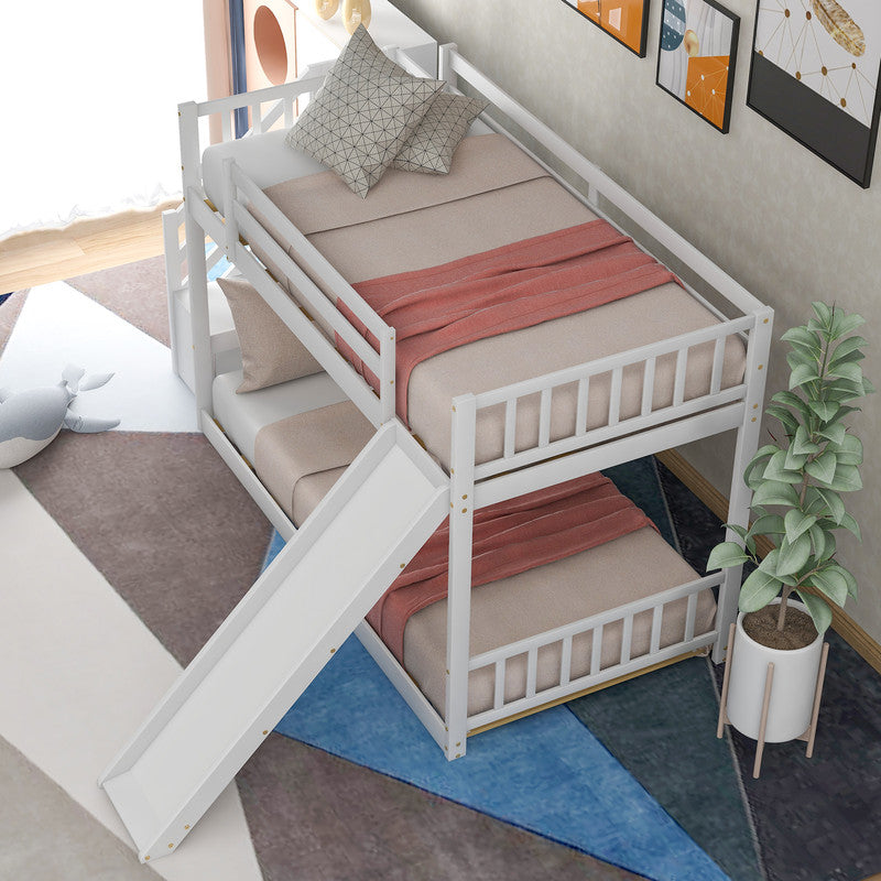 Twin over Twin Bunk Bed with Convertible Slide and Stairway White