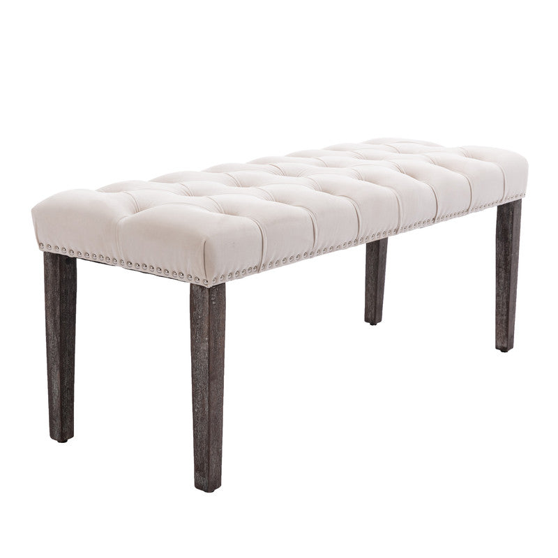 Upholstered Tufted Bench Ottoman Velvet Dining Bench Bedroom Bench Beige