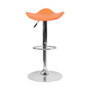 Contemporary Orange Vinyl Adjustable Height Bar Stool With Chrome Base