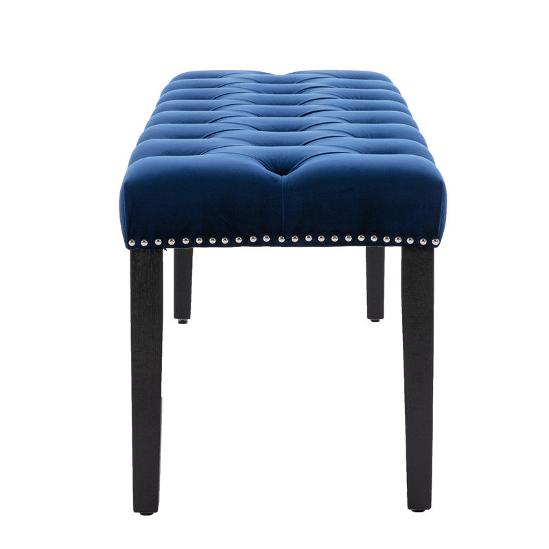 Upholstered Tufted Bench Ottoman Velvet Dining Bench Bedroom Bench Blue