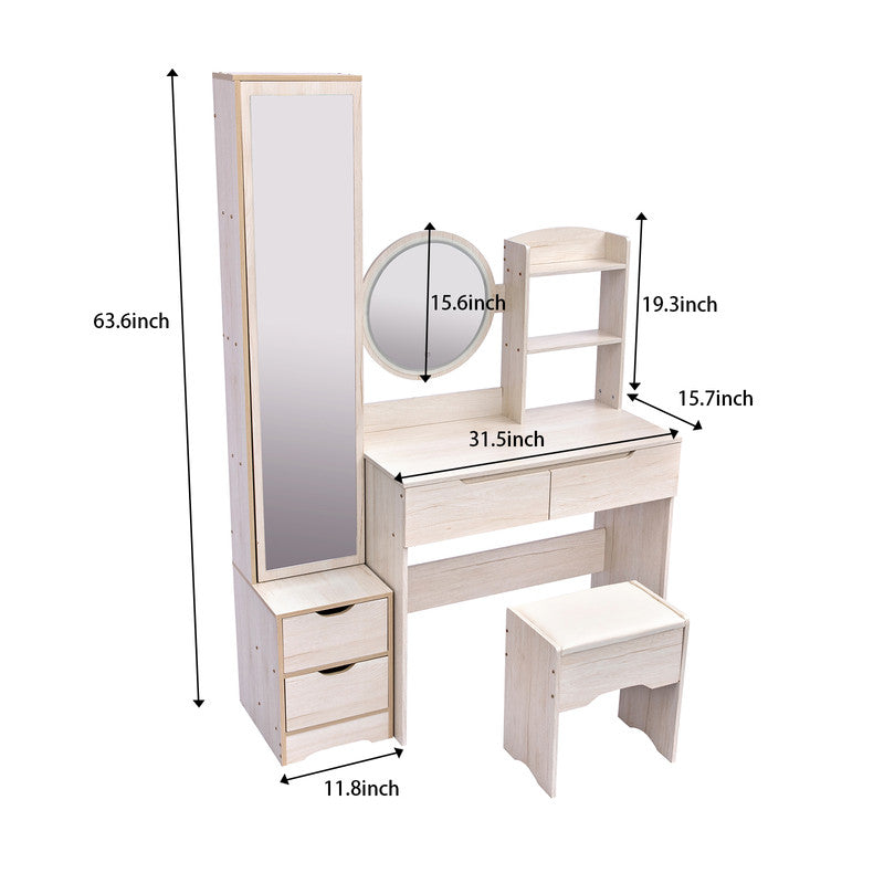 Stylish Vanity Table Vanity Stool Dressing Mirror Cabinet with Touch Control LED Vanity Morrir