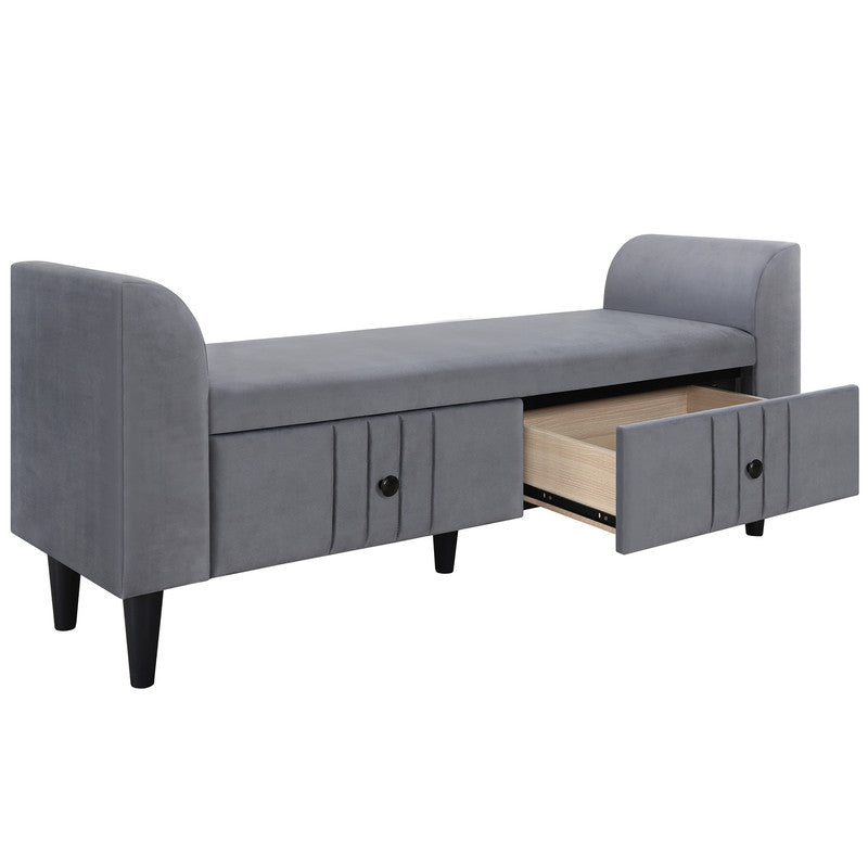 Wooden Storage Ottoman Bench with 2 Drawers For Bedroom Gray