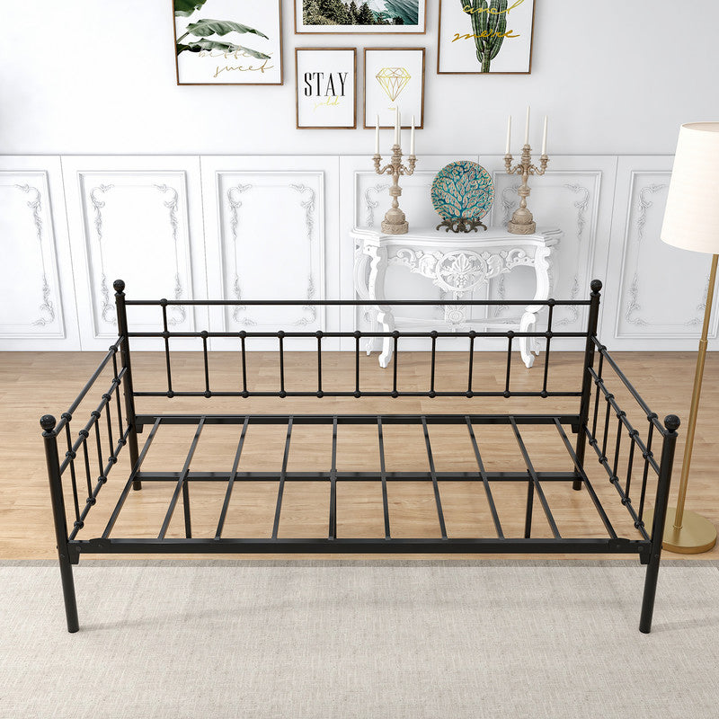 Daybed Frame Twin Size Multifunctional Metal Platform with Headboard Bed Sofa for Guest Living Room Black