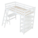 Twin Loft Bed with desk ladder shelves for Kids and Students White