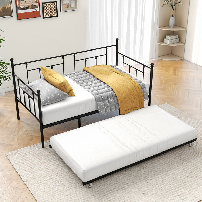 Metal Daybed Frame Twin Size Platform with Trundle No Box Spring Needed Black